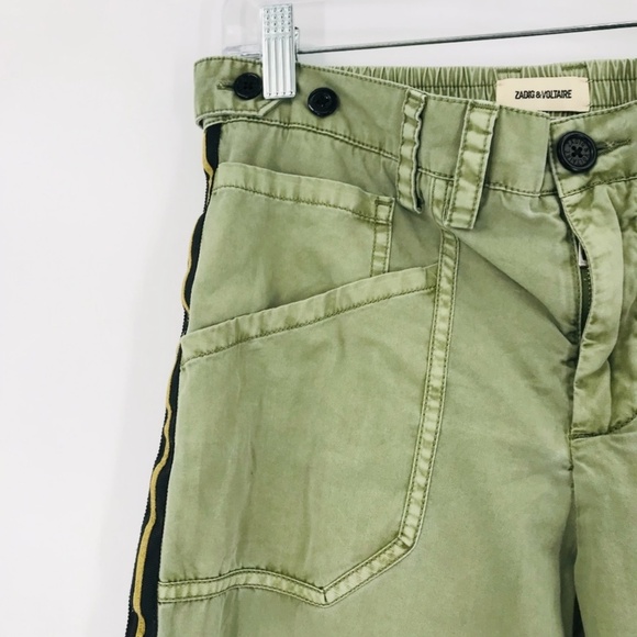 Zadig & Voltaire Pamela Cotton Trouser Pants Stripe Green Size 36 - Picture 2 of 8
